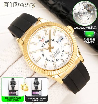 FH Factory Rolex Sky-dweller 42mm 9022 Movement 904L Steel Gold Case Watch